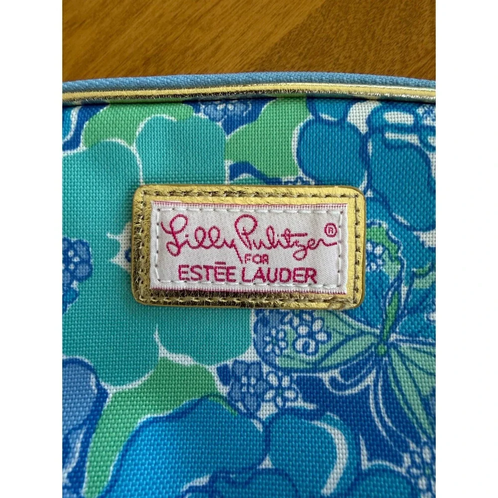 Lilly Pulitzer for Estee Lauder Floral Butterfly Makeup Bag Blue Green Pink